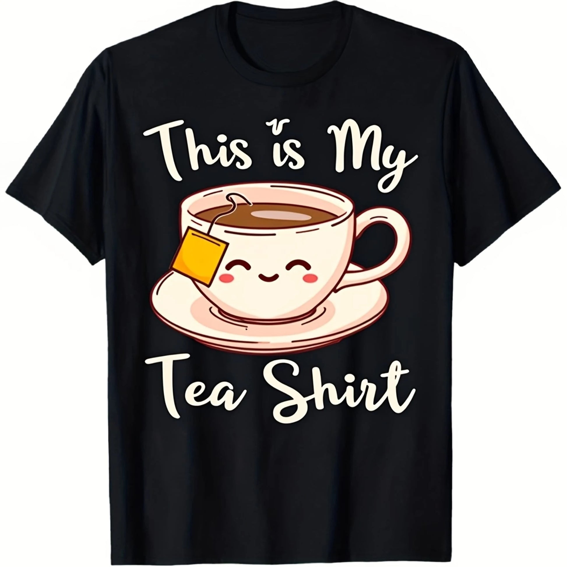Cute Cartoon Style, Coffee Cup And Tea Print, Soft And Breathable Fabric, Loose Round Neck Short Sleeves, Unisex Casual Graphic T-Shirt.