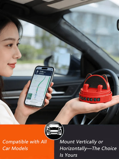Cute Cat Shaped 360° Rotating Dashboard Phone Holder, With Parking Number, Suitable For All Phone Models, Washable And Reusable Adhesive Car Phone Mount