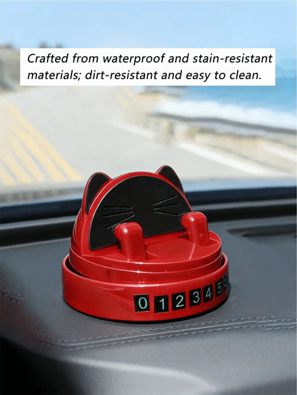 Cute Cat Shaped 360° Rotating Dashboard Phone Holder, With Parking Number, Suitable For All Phone Models, Washable And Reusable Adhesive Car Phone Mount
