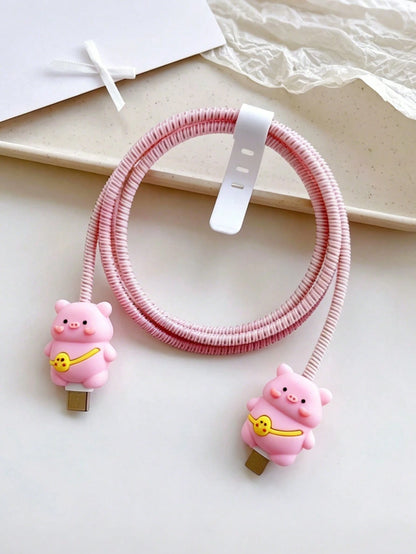 Cute Charger And Data Cable Protector Set, Compatible With Apple 20W Charger, Includes Cable Protector, Cable Organizer And Plug Cover, 4-Piece Charger Protector Set
