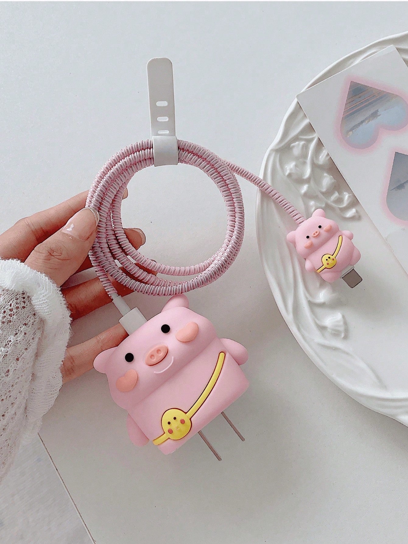 Cute Charger And Data Cable Protector Set, Compatible With Apple 20W Charger, Includes Cable Protector, Cable Organizer And Plug Cover, 4-Piece Charger Protector Set