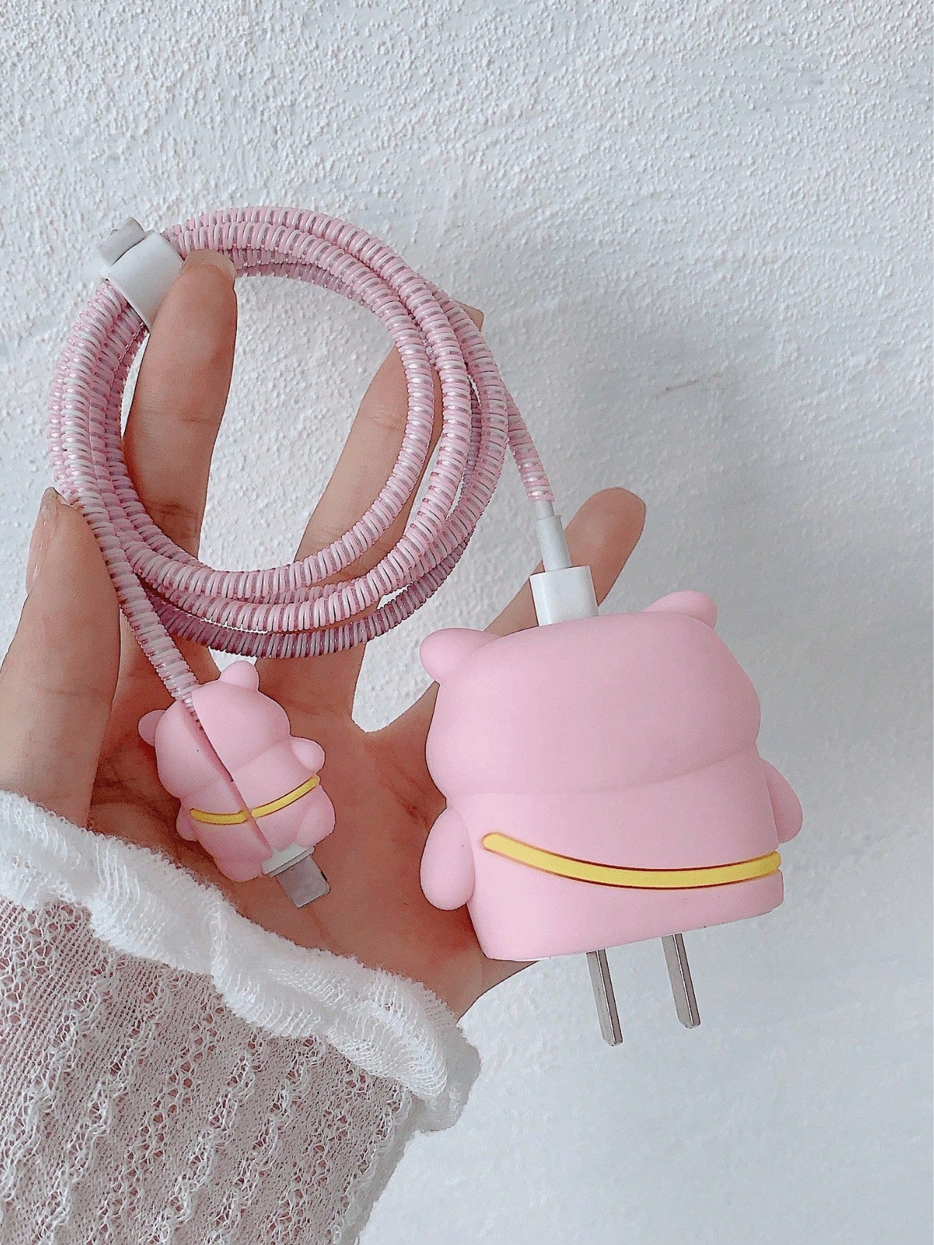 Cute Charger And Data Cable Protector Set, Compatible With Apple 20W Charger, Includes Cable Protector, Cable Organizer And Plug Cover, 4-Piece Charger Protector Set