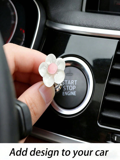 Cute Flower Car Engine Start Stop Button Cover, Resin Sakura Engine Start Decoration, Adorable Women Car Interior Decor