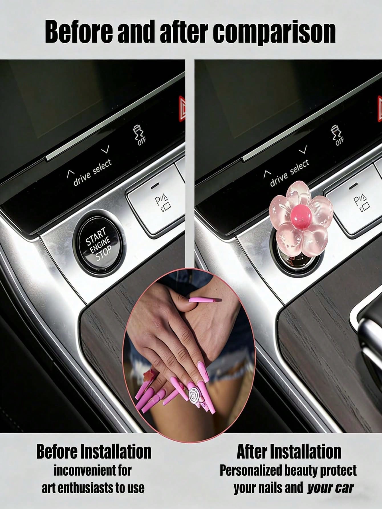 Cute Flower Car Engine Start Stop Button Cover, Resin Sakura Engine Start Decoration, Adorable Women Car Interior Decor