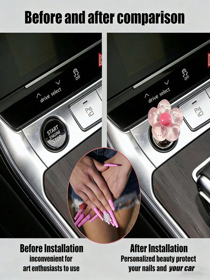 Cute Flower Car Engine Start Stop Button Cover, Resin Sakura Engine Start Decoration, Adorable Women Car Interior Decor