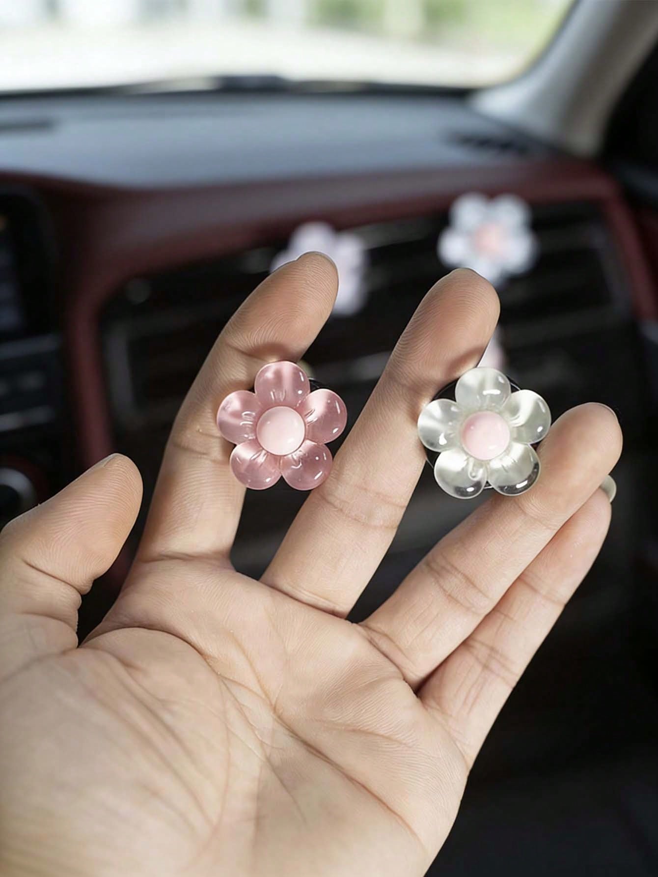Cute Flower Car Engine Start Stop Button Cover, Resin Sakura Engine Start Decoration, Adorable Women Car Interior Decor