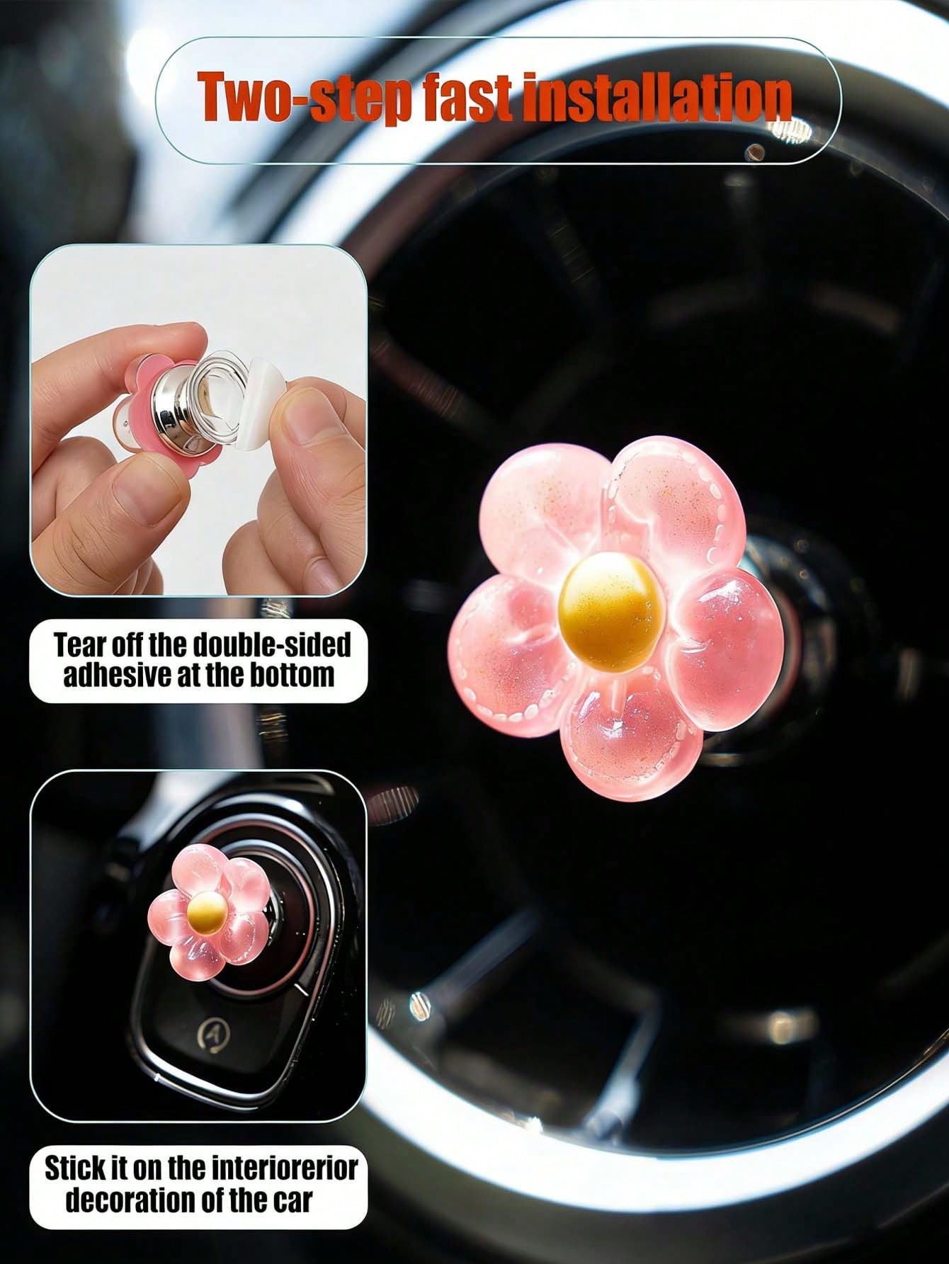 Cute Flower Car Engine Start Stop Button Cover, Resin Sakura Engine Start Decoration, Adorable Women Car Interior Decor