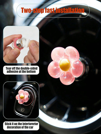 Cute Flower Car Engine Start Stop Button Cover, Resin Sakura Engine Start Decoration, Adorable Women Car Interior Decor