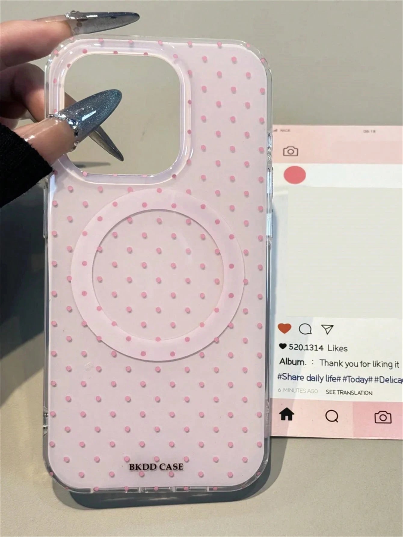 Cute Luxury Pink Fashion Polka Dot Phone Case Magnetic Wireless Charging Phone Premium Case Compatible With IPhone 17 Pro Max 16 15 14 13 12 11 Pro Max 16 15 14 Plus Glossy Jelly Color Shockproof Back