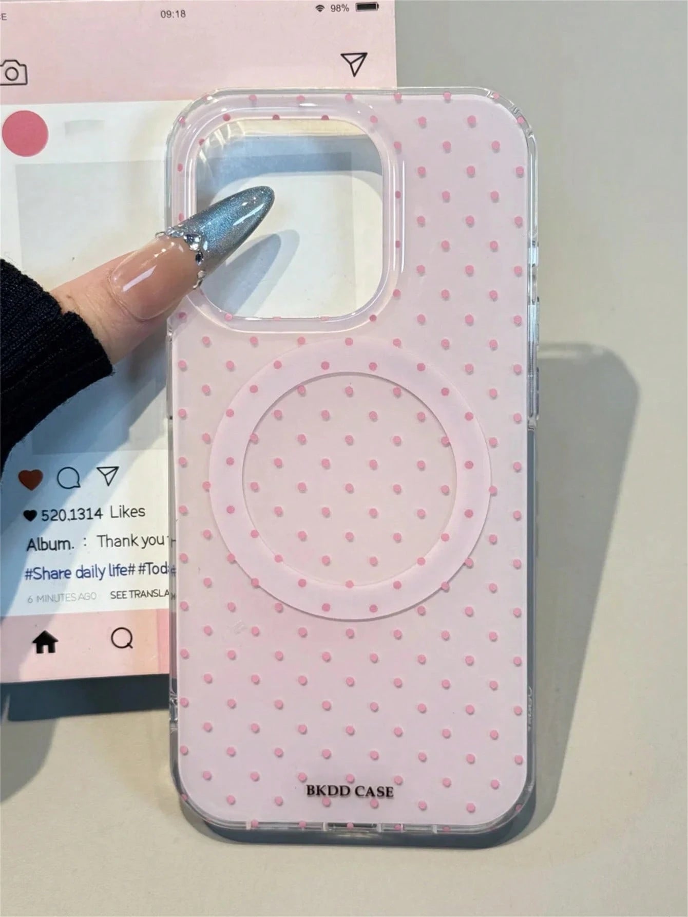 Cute Luxury Pink Fashion Polka Dot Phone Case Magnetic Wireless Charging Phone Premium Case Compatible With IPhone 17 Pro Max 16 15 14 13 12 11 Pro Max 16 15 14 Plus Glossy Jelly Color Shockproof Back