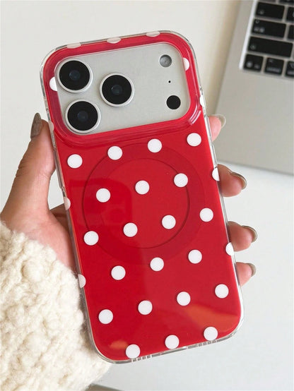 Cute Luxury Pink Fashion Polka Dot Phone Case Magnetic Wireless Charging Phone Premium Case Compatible With IPhone 17 Pro Max 16 15 14 13 12 11 Pro Max 16 15 14 Plus Glossy Jelly Color Shockproof Back