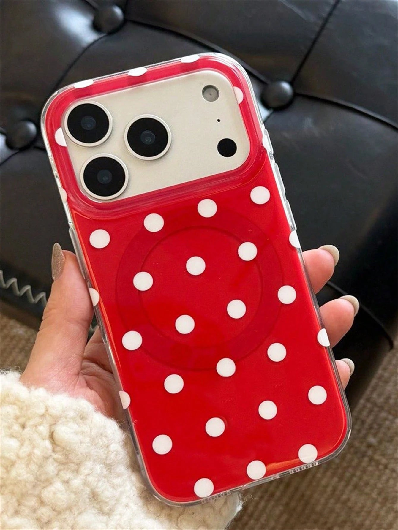 Cute Luxury Pink Fashion Polka Dot Phone Case Magnetic Wireless Charging Phone Premium Case Compatible With IPhone 17 Pro Max 16 15 14 13 12 11 Pro Max 16 15 14 Plus Glossy Jelly Color Shockproof Back