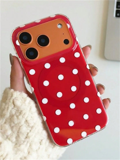 Cute Luxury Pink Fashion Polka Dot Phone Case Magnetic Wireless Charging Phone Premium Case Compatible With IPhone 17 Pro Max 16 15 14 13 12 11 Pro Max 16 15 14 Plus Glossy Jelly Color Shockproof Back