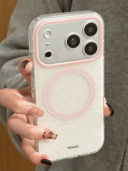 Cute Luxury Pink Fashion Polka Dot Phone Case Magnetic Wireless Charging Phone Premium Case Compatible With IPhone 17 Pro Max 16 15 14 13 12 11 Pro Max 16 15 14 Plus Glossy Jelly Color Shockproof Back