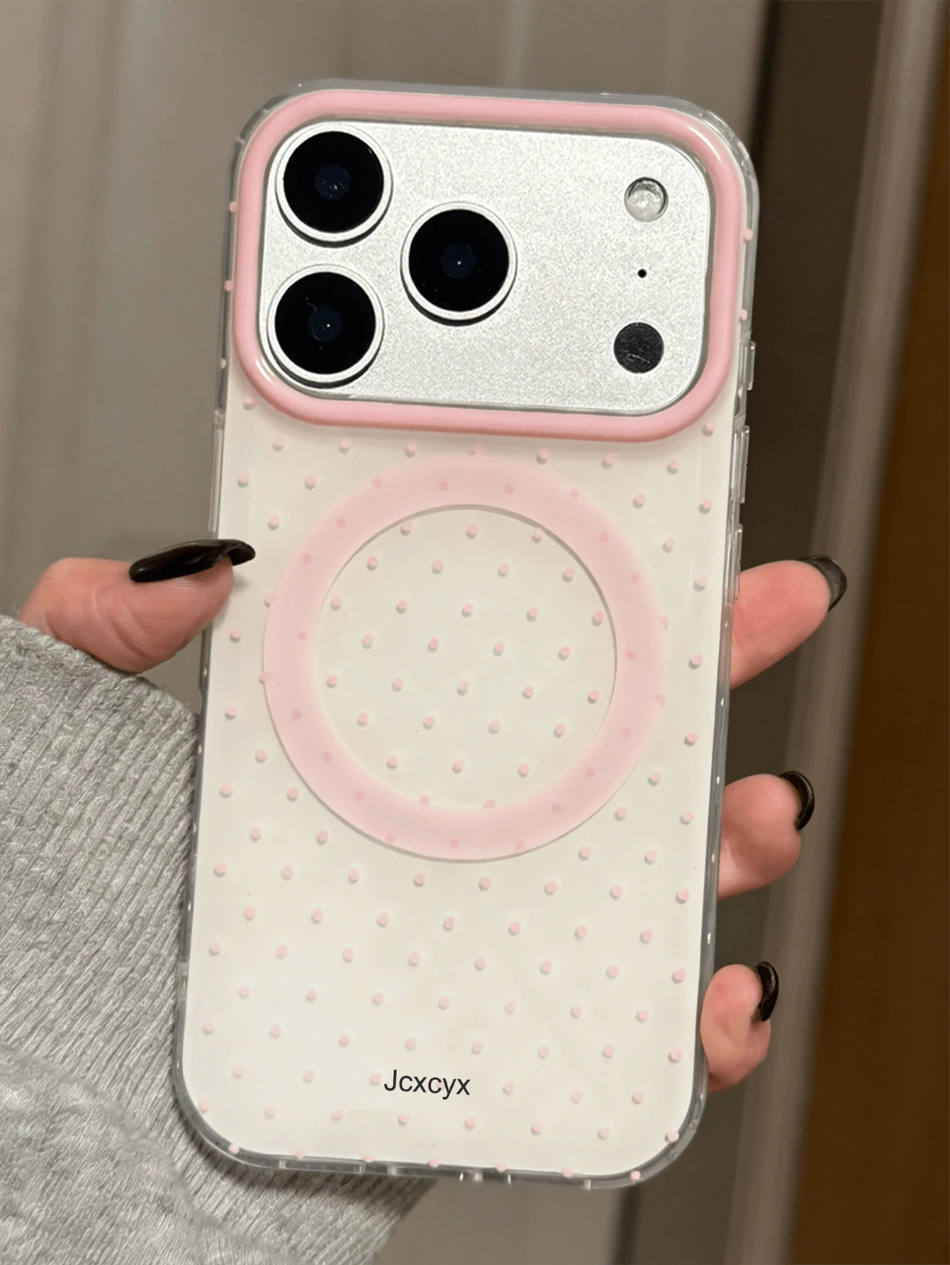 Cute Luxury Pink Fashion Polka Dot Phone Case Magnetic Wireless Charging Phone Premium Case Compatible With IPhone 17 Pro Max 16 15 14 13 12 11 Pro Max 16 15 14 Plus Glossy Jelly Color Shockproof Back