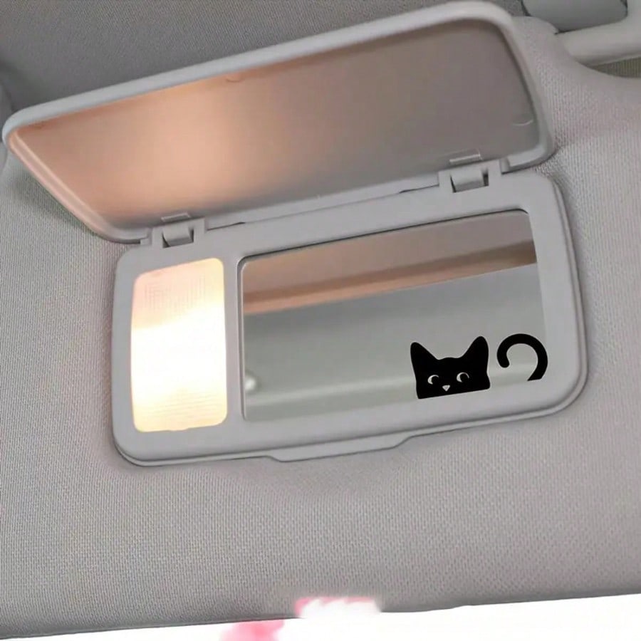 Cute Peeking Black Cat Rearview Mirror Vinyl Car Sticker, Cartoon Kitten Window Decal, Waterproof Automotive Interior Decor Sticker For Car Mirror