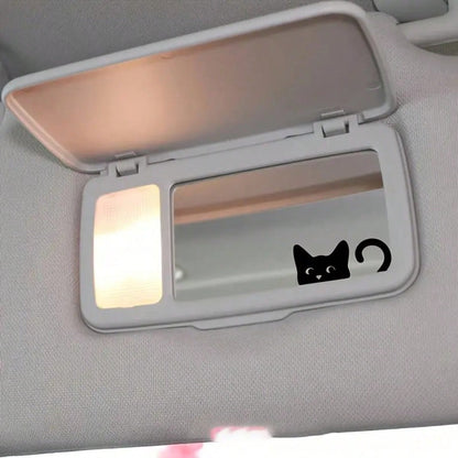 Cute Peeking Black Cat Rearview Mirror Vinyl Car Sticker, Cartoon Kitten Window Decal, Waterproof Automotive Interior Decor Sticker For Car Mirror
