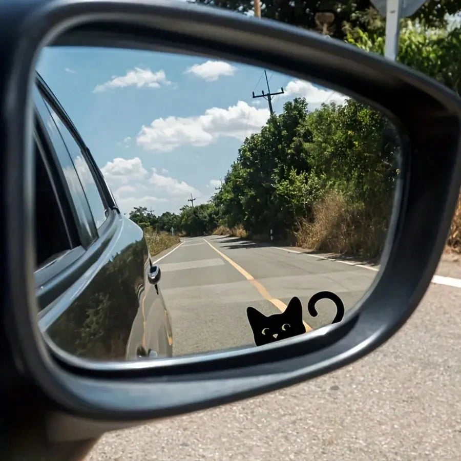 Cute Peeking Black Cat Rearview Mirror Vinyl Car Sticker, Cartoon Kitten Window Decal, Waterproof Automotive Interior Decor Sticker For Car Mirror