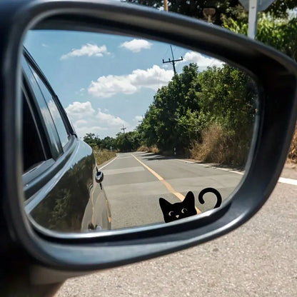 Cute Peeking Black Cat Rearview Mirror Vinyl Car Sticker, Cartoon Kitten Window Decal, Waterproof Automotive Interior Decor Sticker For Car Mirror