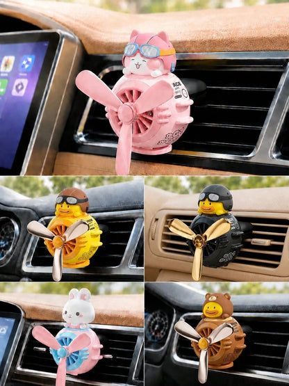 Cute Pilot Cat Car Air Freshener, Rotating Propeller Cartoon Air Vent Fan, Creative Car Fragrance Decoration, Car Air Freshener, Includes 2 Scented Candles