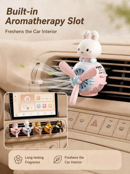 Cute Pilot Cat Car Air Freshener, Rotating Propeller Cartoon Air Vent Fan, Creative Car Fragrance Decoration, Car Air Freshener, Includes 2 Scented Candles
