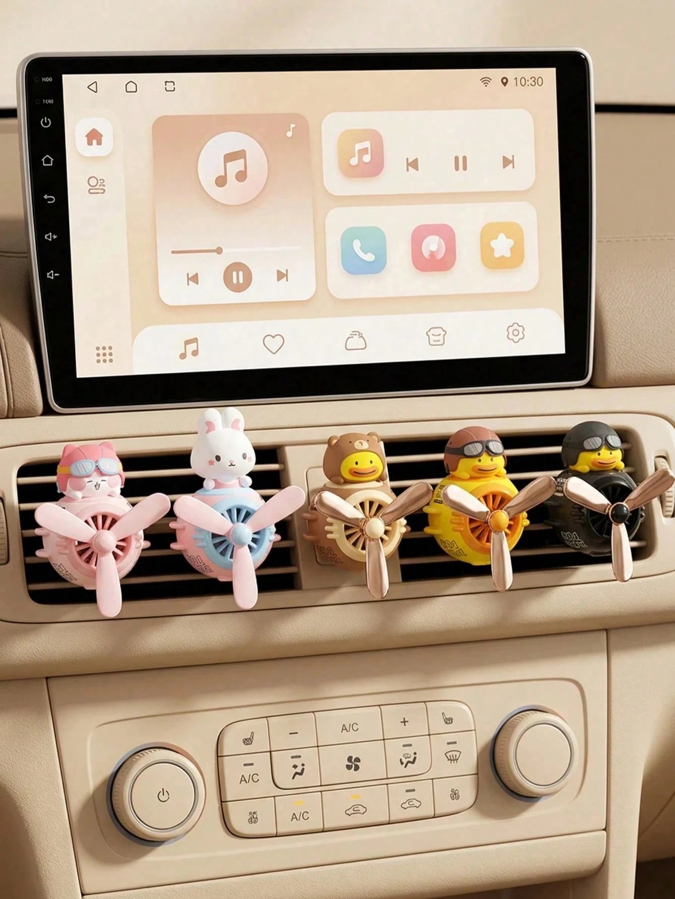 Cute Pilot Cat Car Air Freshener, Rotating Propeller Cartoon Air Vent Fan, Creative Car Fragrance Decoration, Car Air Freshener, Includes 2 Scented Candles