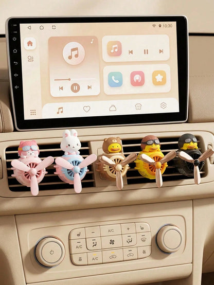 Cute Pilot Cat Car Air Freshener, Rotating Propeller Cartoon Air Vent Fan, Creative Car Fragrance Decoration, Car Air Freshener, Includes 2 Scented Candles
