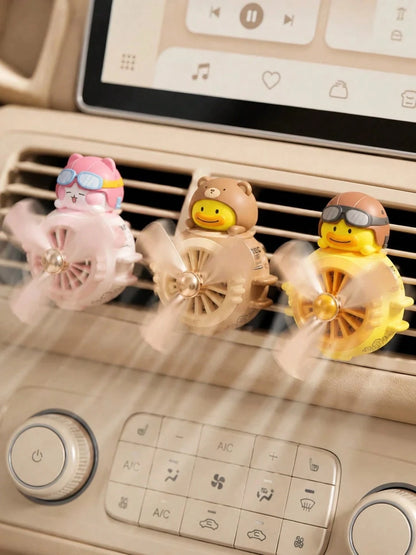 Cute Pilot Cat Car Air Freshener, Rotating Propeller Cartoon Air Vent Fan, Creative Car Fragrance Decoration, Car Air Freshener, Includes 2 Scented Candles