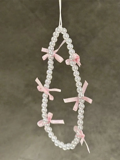 Cute Pink Ribbon Bow Bracelet Lanyard Phone Chain Compatible With IPhone Universal Accessories Women Girl Charm Lanyard Wrist Strap Anti-Lost Phone Chain Rope Hanging Cord Jewelry Gifts For Mother, Fa