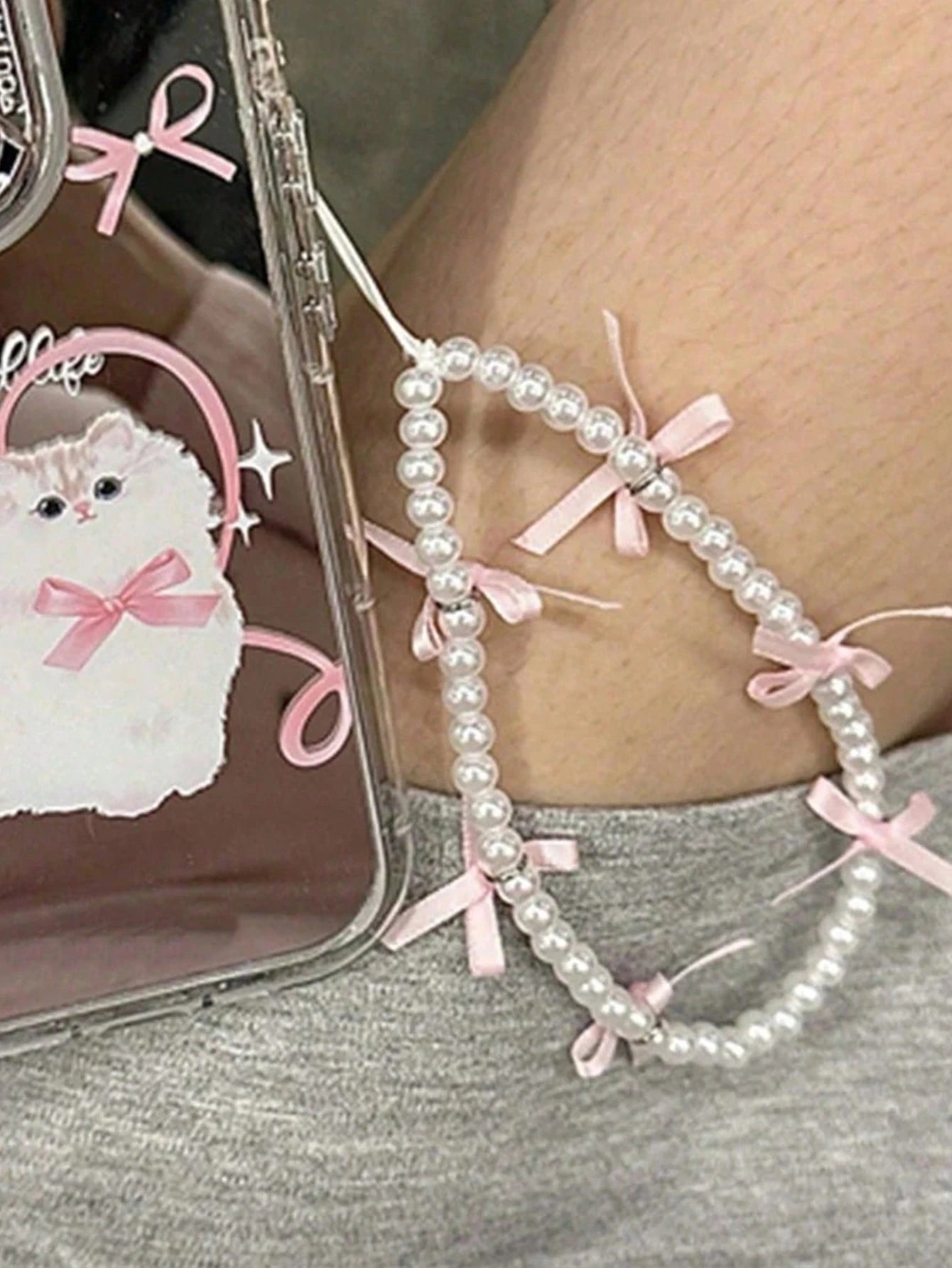 Cute Pink Ribbon Bow Bracelet Lanyard Phone Chain Compatible With IPhone Universal Accessories Women Girl Charm Lanyard Wrist Strap Anti-Lost Phone Chain Rope Hanging Cord Jewelry Gifts For Mother, Fa