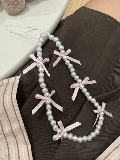 Cute Pink Ribbon Bow Bracelet Lanyard Phone Chain Compatible With IPhone Universal Accessories Women Girl Charm Lanyard Wrist Strap Anti-Lost Phone Chain Rope Hanging Cord Jewelry Gifts For Mother, Fa