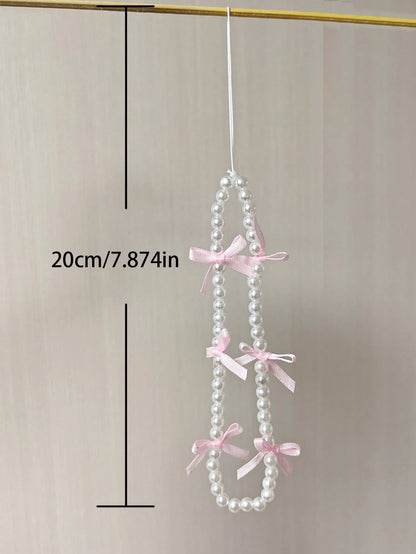 Cute Pink Ribbon Bow Bracelet Lanyard Phone Chain Compatible With IPhone Universal Accessories Women Girl Charm Lanyard Wrist Strap Anti-Lost Phone Chain Rope Hanging Cord Jewelry Gifts For Mother, Fa