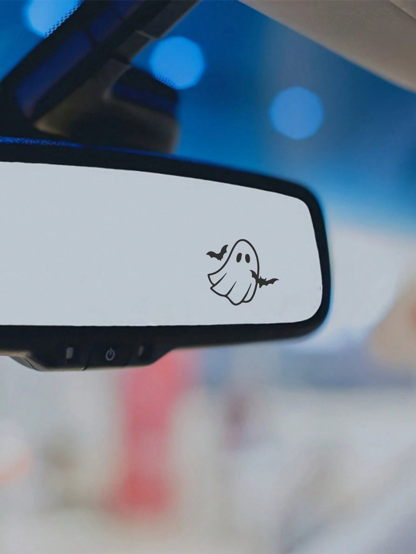 Cute Rear View Mirror Decal, Bats Decal, Ghost Holding Bat, It's Frickin' Bats I Love Halloween, Halloween Decal