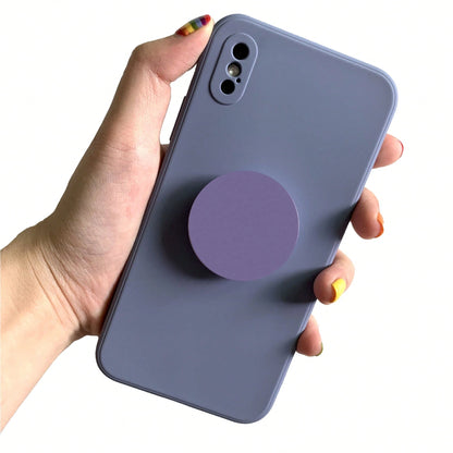 Cute Solid Color Material Phone Push-Pull Stand 1pc Solid Color Expandable Phone Stand, Cute Solid Color Transparent Phone Stand, Foldable Extendable Phone Stand, Transparent Base, Dopamine Color Phon