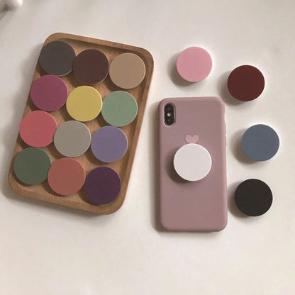 Cute Solid Color Material Phone Push-Pull Stand 1pc Solid Color Expandable Phone Stand, Cute Solid Color Transparent Phone Stand, Foldable Extendable Phone Stand, Transparent Base, Dopamine Color Phon