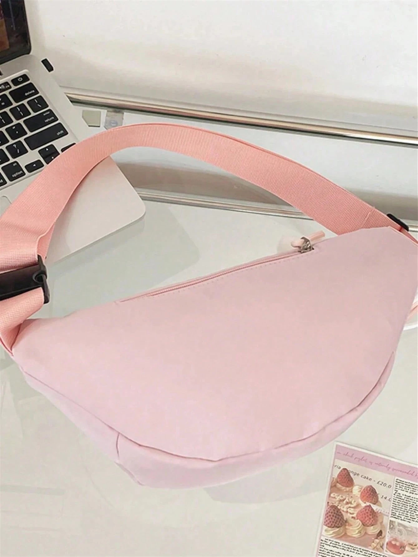Cute Solid Color Women's Crossbody Bag, Suitable For Students' Summer Street Style, Multifunctional Waist Bag With Teddy Bear Pendant