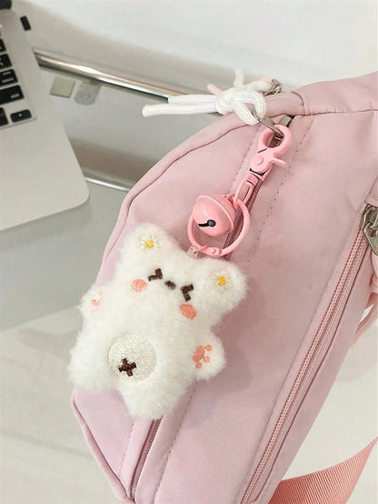 Cute Solid Color Women's Crossbody Bag, Suitable For Students' Summer Street Style, Multifunctional Waist Bag With Teddy Bear Pendant