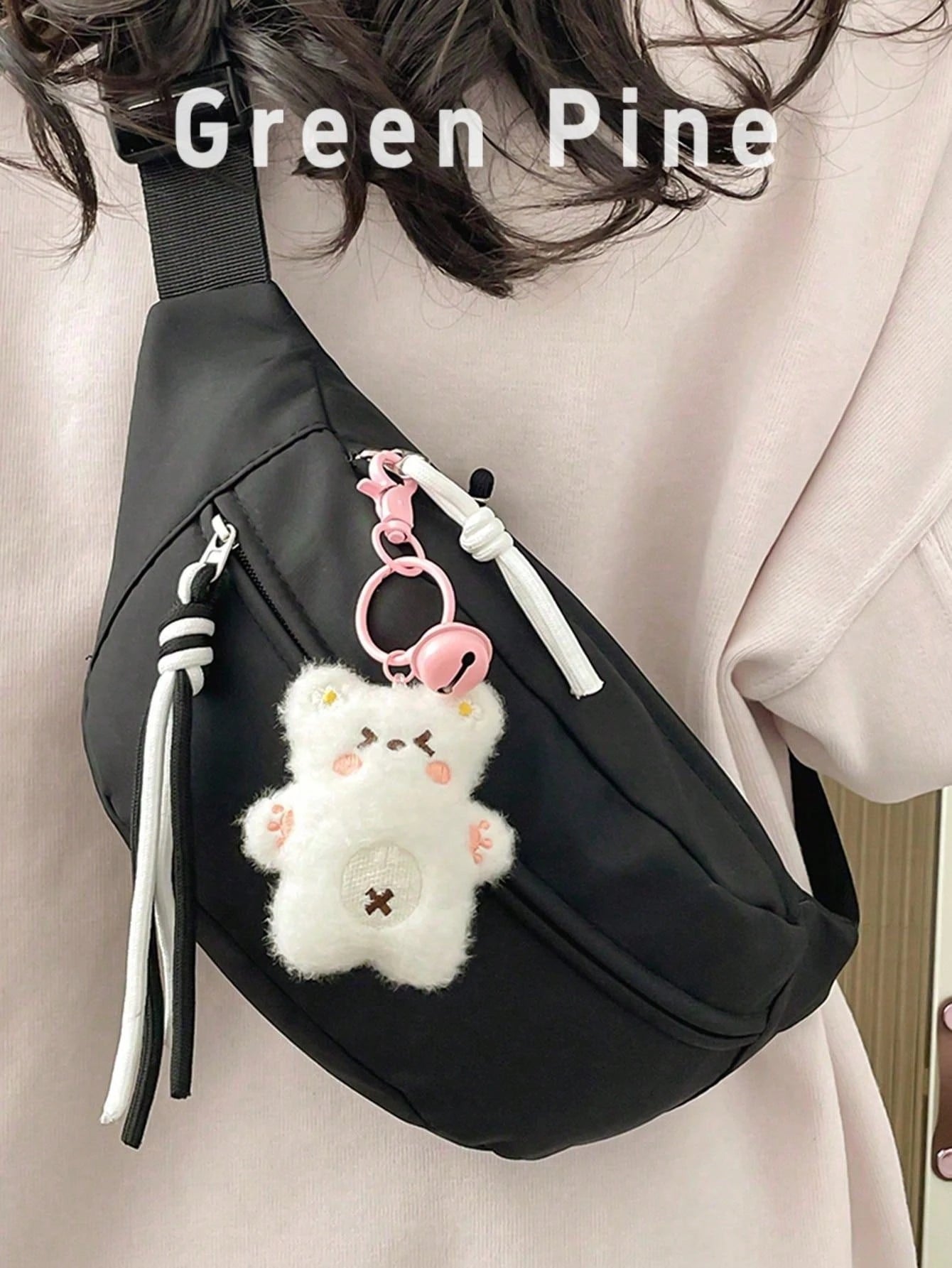 Cute Solid Color Women's Crossbody Bag, Suitable For Students' Summer Street Style, Multifunctional Waist Bag With Teddy Bear Pendant