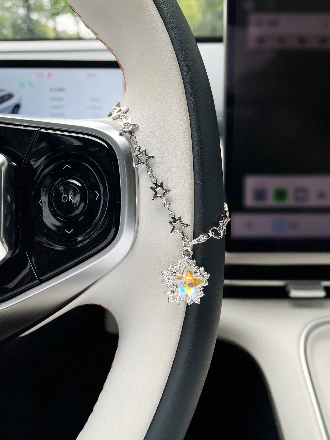 Cute Star Car Steering Wheel Decorative Chain, Car Interior Hanging Ornament, Car Pendant, Car Interior Accessory For Women