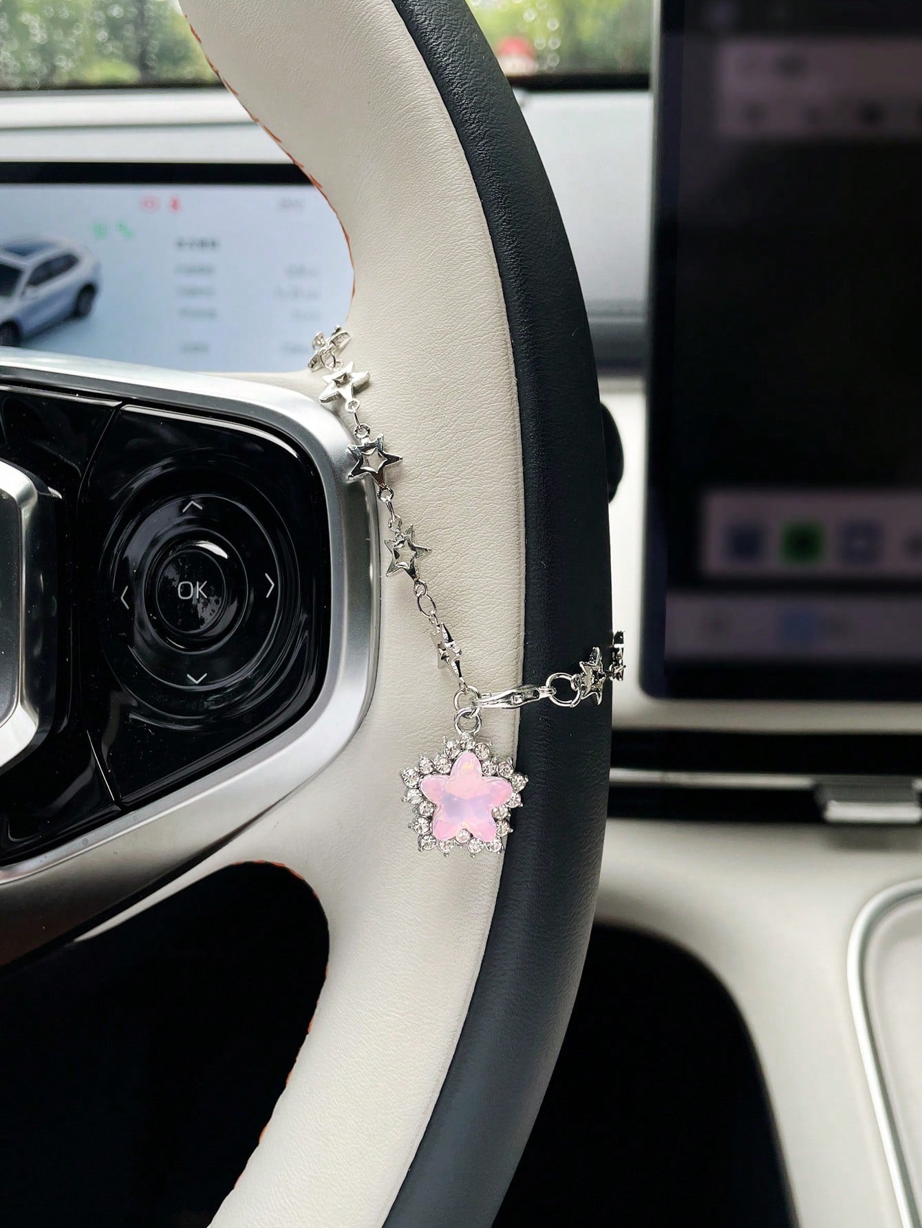 Cute Star Car Steering Wheel Decorative Chain, Car Interior Hanging Ornament, Car Pendant, Car Interior Accessory For Women