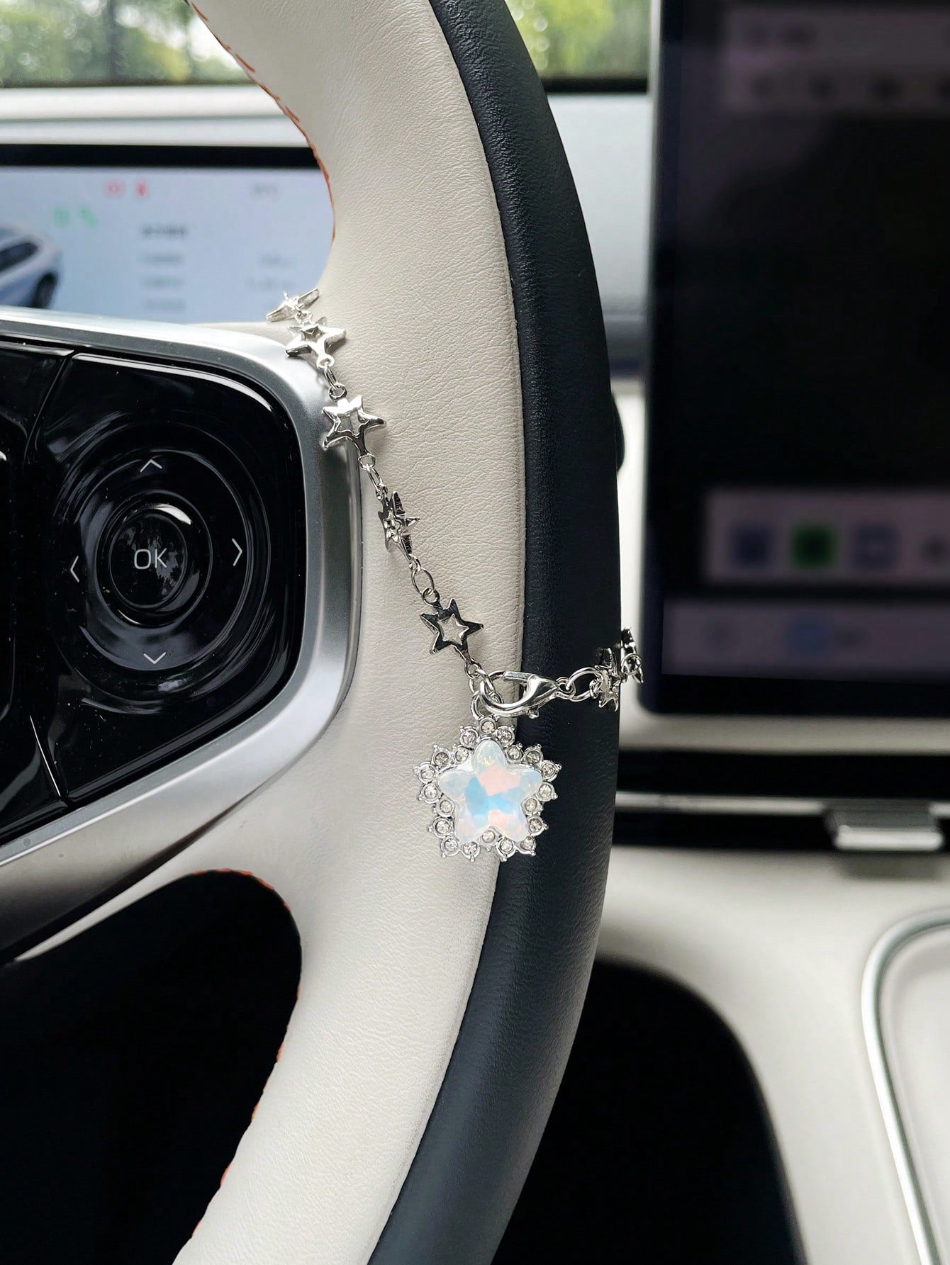 Cute Star Car Steering Wheel Decorative Chain, Car Interior Hanging Ornament, Car Pendant, Car Interior Accessory For Women