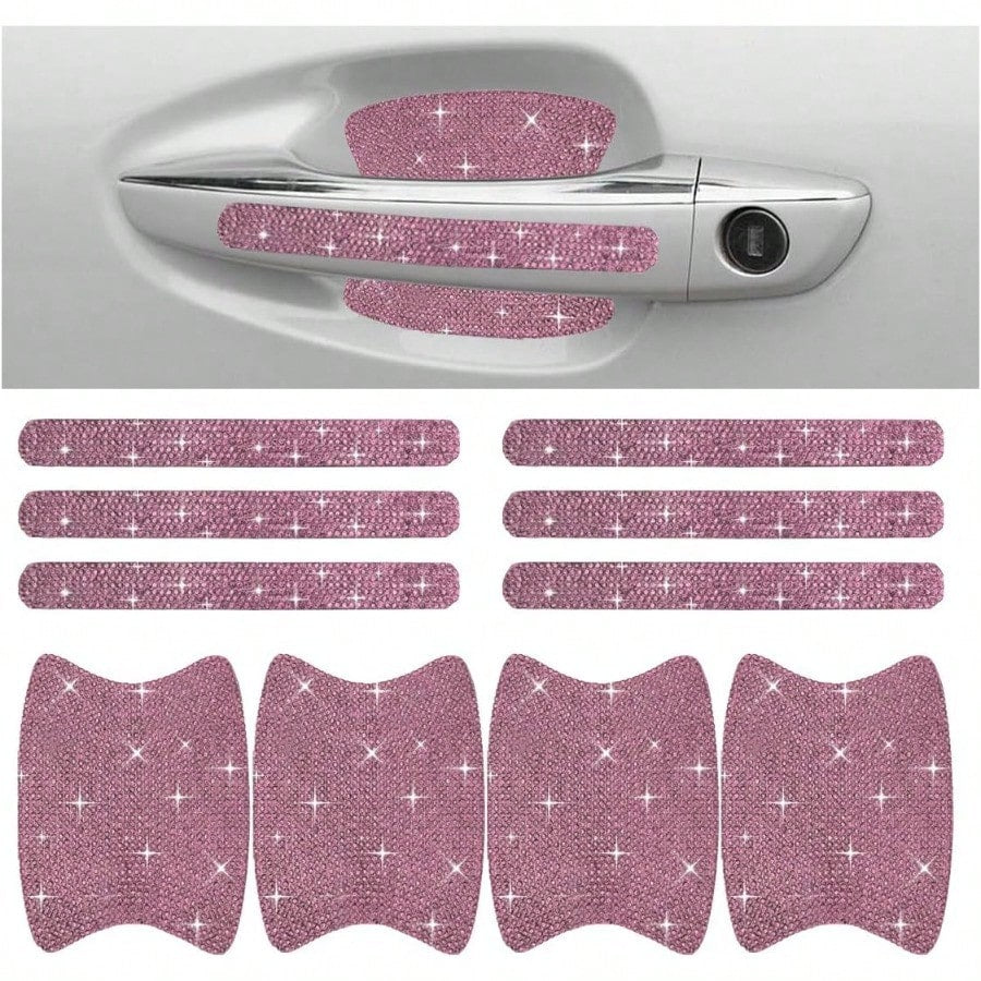 D10PCS Bling Car Door Handle AntiScratch Sticker Bling Car Door Handle Sticker Universal Car Doors Handles Protective Cover Shiny Rhinestone Auto Decor Accories For Women Pink 7001