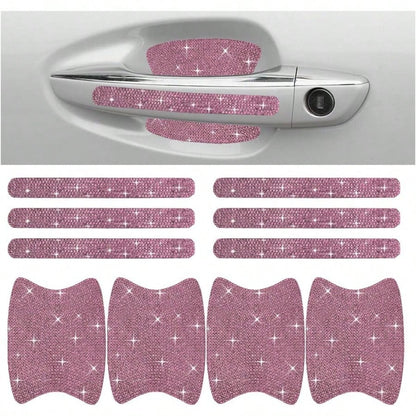D10PCS Bling Car Door Handle AntiScratch Sticker Bling Car Door Handle Sticker Universal Car Doors Handles Protective Cover Shiny Rhinestone Auto Decor Accories For Women Pink 7001