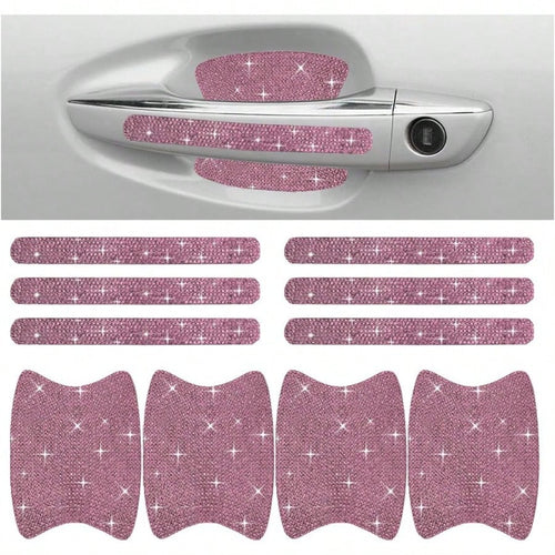D10PCS Bling Car Door Handle AntiScratch Sticker Bling Car Door Handle Sticker Universal Car Doors Handles Protective Cover Shiny Rhinestone Auto Decor Accories For Women Pink 7001