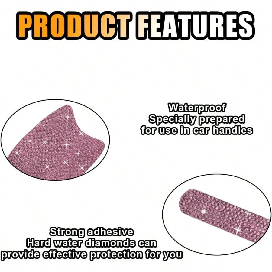 D10PCS Bling Car Door Handle AntiScratch Sticker Bling Car Door Handle Sticker Universal Car Doors Handles Protective Cover Shiny Rhinestone Auto Decor Accories For Women Pink 7001