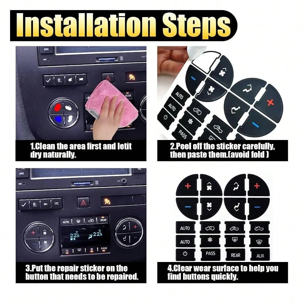 Dash Button Repair Kits, Repair For Ruined Faded A/C Control Buttons Car Fixing Decal Replacement Compatible With Most Vehicles- Car T