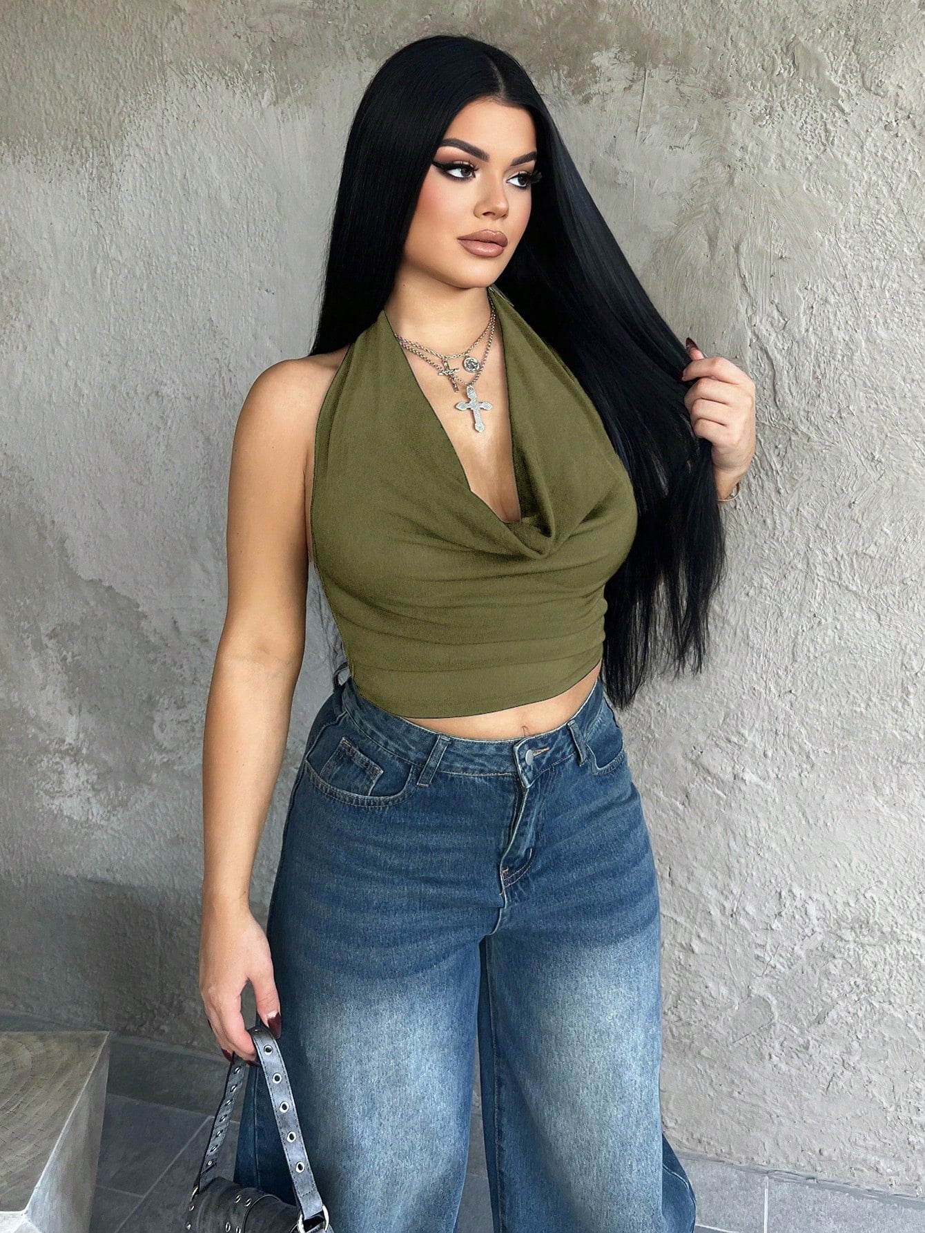 Dayanna Comas Women Scoop Neck Sleeveless Cropped Y2K Sage Green Sexy Top, Stylish Plain Color,Rave Top Casual, Aesthetic
