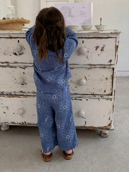 DAZY Infant (Girl) Textured Floral Long Sleeve Shirt And Long Pants 2 Pieces Set