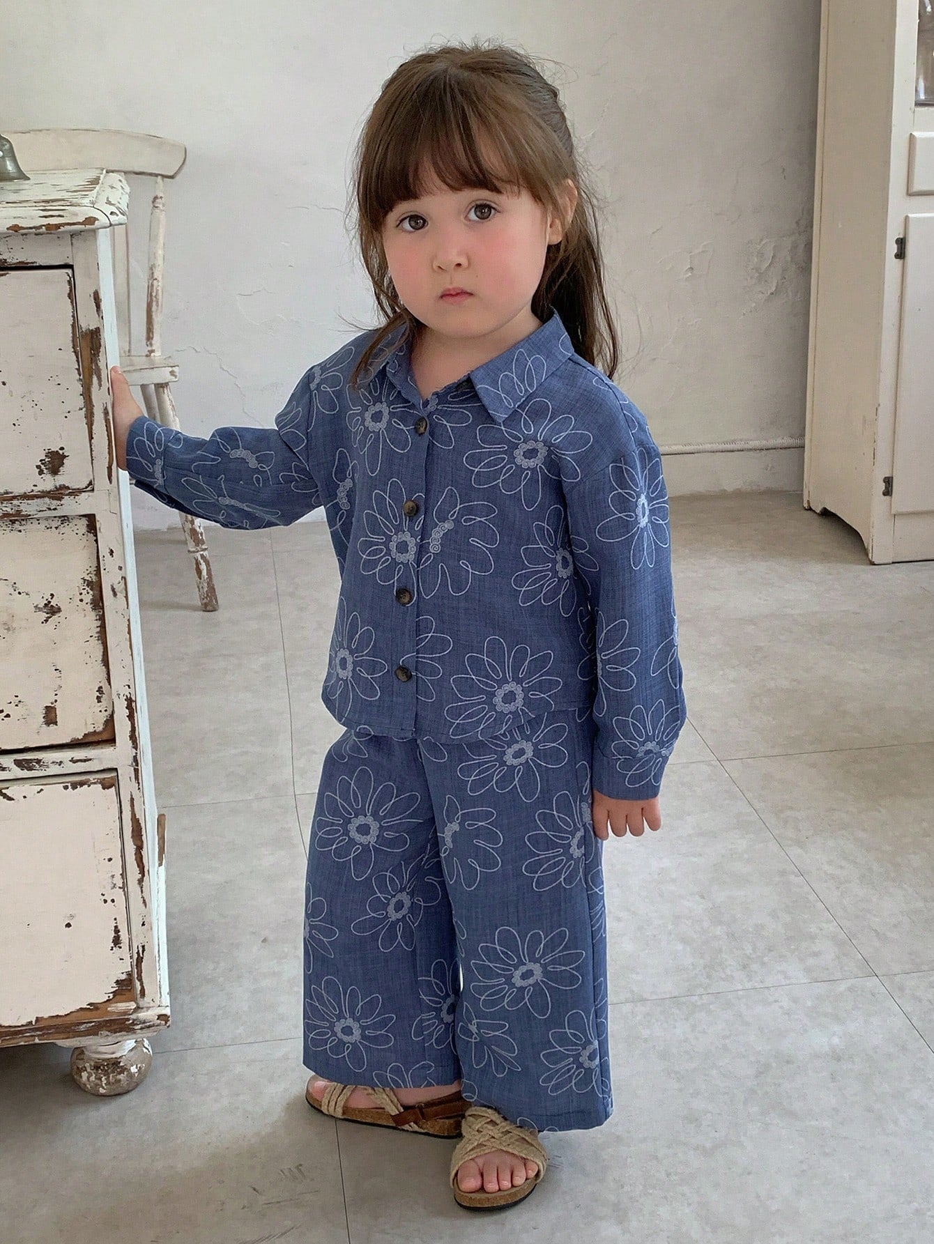 DAZY Infant (Girl) Textured Floral Long Sleeve Shirt And Long Pants 2 Pieces Set