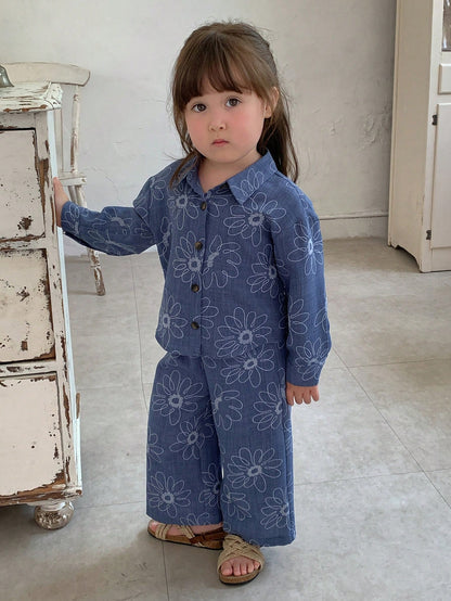 DAZY Infant (Girl) Textured Floral Long Sleeve Shirt And Long Pants 2 Pieces Set